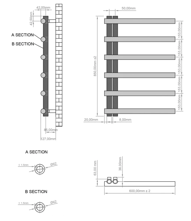 Eastbrook Marlow E-Style Handdoekradiator 60x85cm 422W Grijs Mat - Afbeelding 4