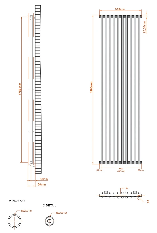 Eastbrook Murano Radiator 50x180cm 1667W Zwart Mat - Afbeelding 2