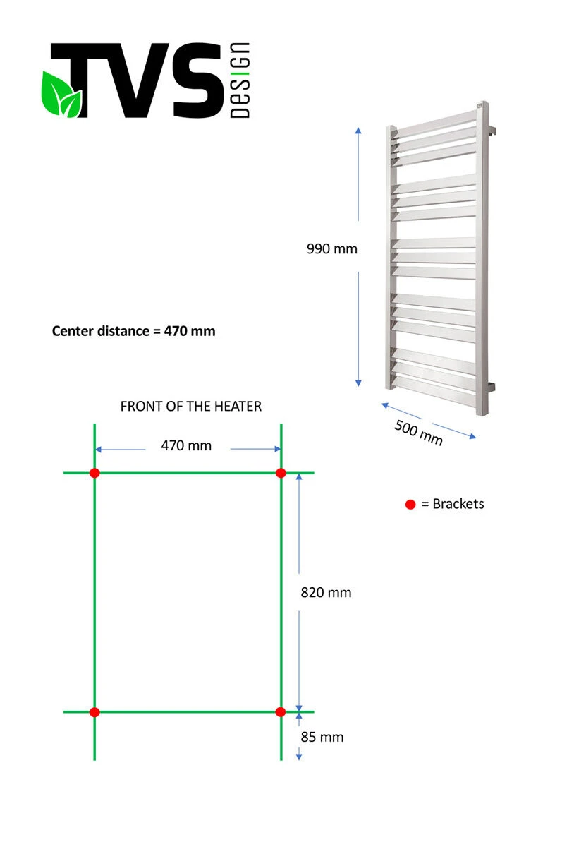TVS Design Paso Handdoekradiator Chroom 320W 112x50cm - Afbeelding 4