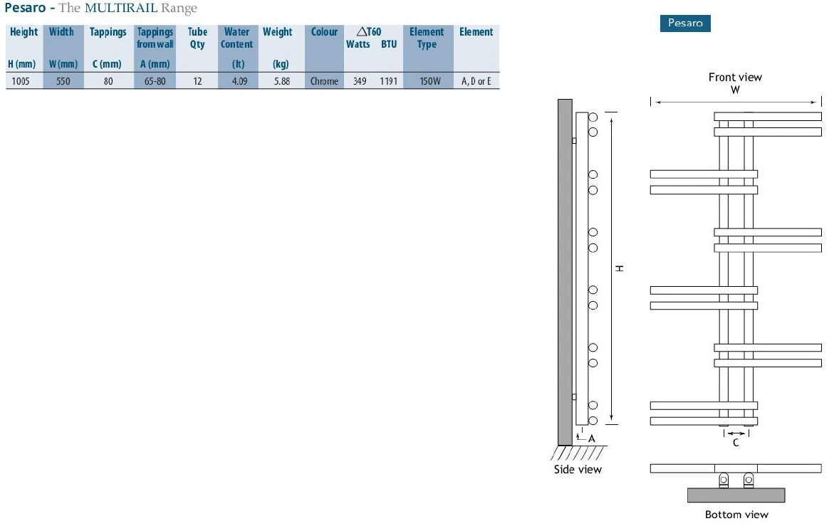 Eastbrook Pesaro Design Radiator 100x55cm Chroom 549 Watt - Afbeelding 3