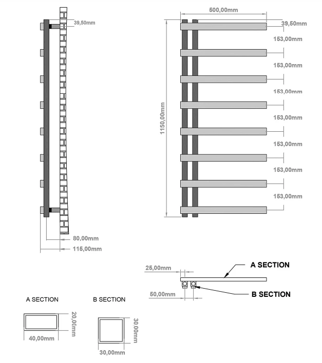 Eastbrook Platani Handdoekradiator 50x115cm 467W Grijs Mat - Afbeelding 3