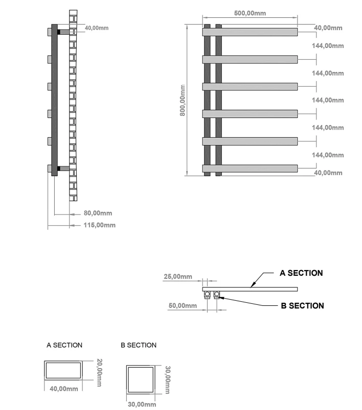 Eastbrook Platani Handdoekradiator 50x80cm 216W Chroom - Afbeelding 3