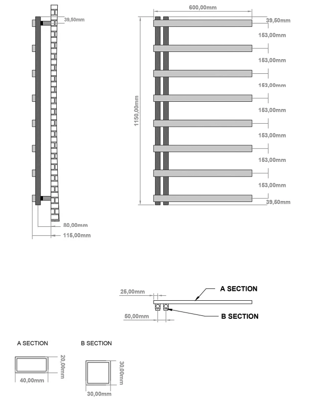Eastbrook Platani Handdoekradiator 60x115cm 535W Antraciet - Afbeelding 3