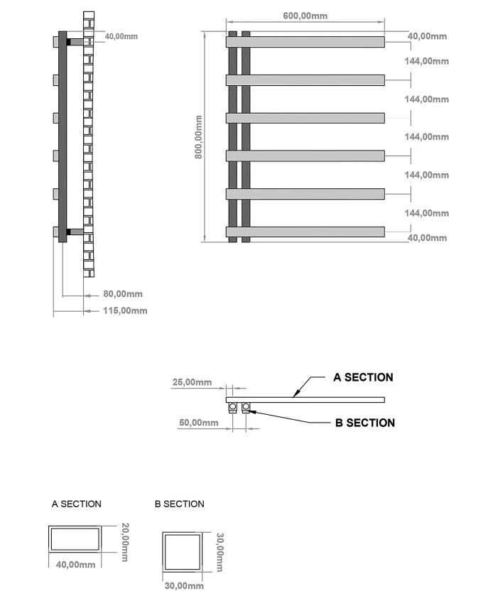 Eastbrook Platani Handdoekradiator 60x80cm 247W Chroom - Afbeelding 3