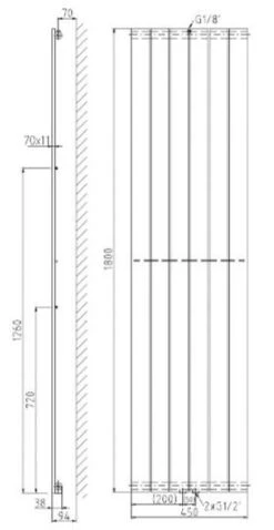 Plieger Cavallino Retto Designradiator Verticaal Enkel Middenaansluiting 1800x450mm 910W Pergamon
