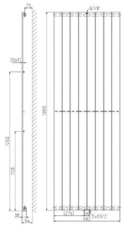 Plieger Cavallino Retto Designradiator Verticaal Enkel Middenaansluiting 1800x602mm 1205W Wit Structuur