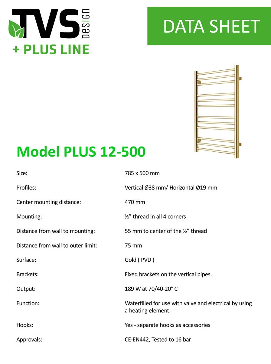 TVS Design Plus Handdoekradiator Goud Geborsteld 189W 78,5x50cm - Afbeelding 3