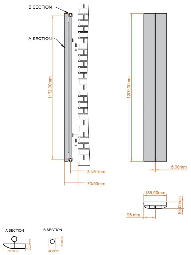 Eastbrook Preston Radiator 20x120cm Aluminium 374W Antraciet - Afbeelding 2
