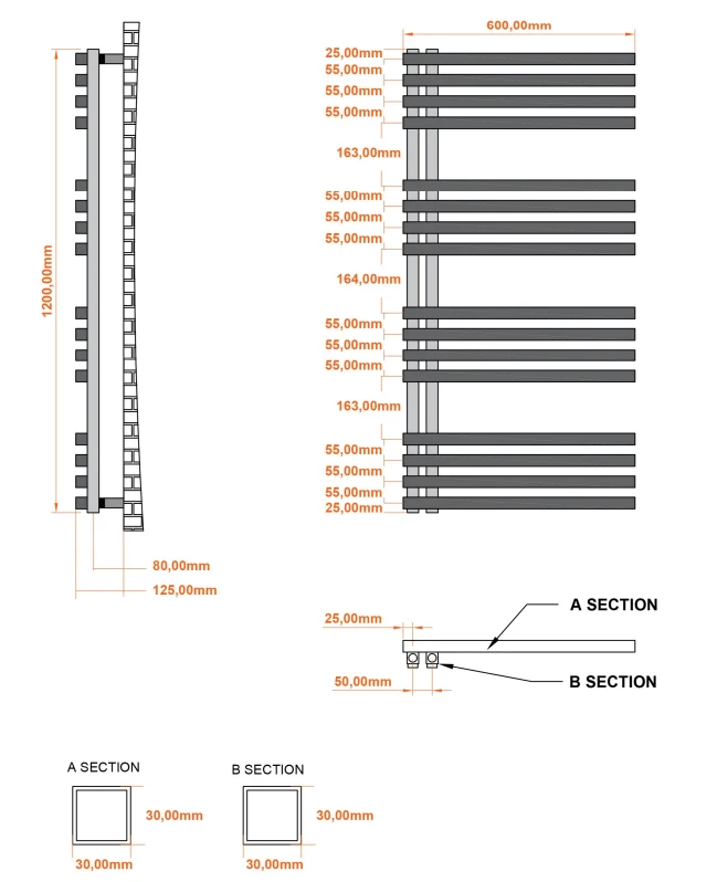 Eastbrook Reinbach Handdoekradiator 60x120cm 802W Grijs Mat - Afbeelding 3