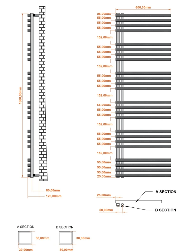 Eastbrook Reinbach Handdoekradiator 60x180cm 1166W Zwart Mat - Afbeelding 3