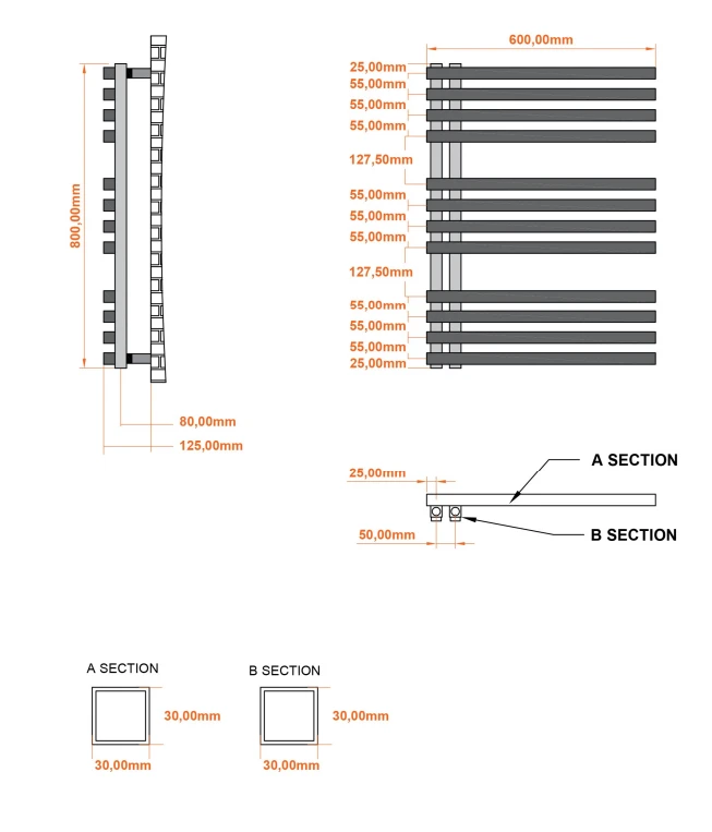 Eastbrook Reinbach Handdoekradiator 60x80cm 556W Antraciet - Afbeelding 3