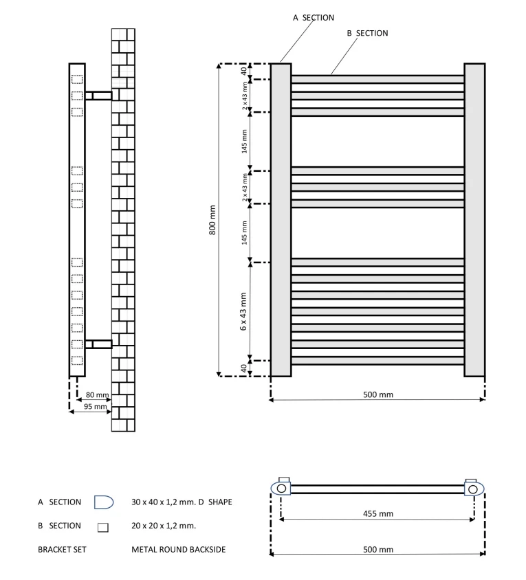 Eastbrook Rion Handdoekradiator 50x80cm 419W Zwart Mat - Afbeelding 4