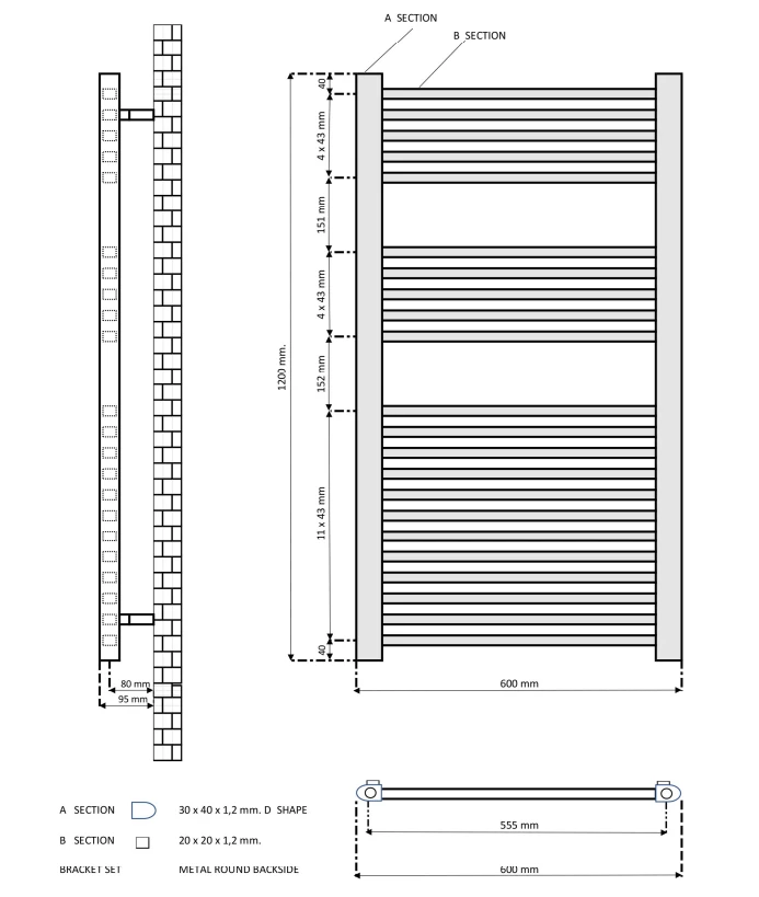 Eastbrook Rion Handdoekradiator 60x120cm 740W Wit Glans - Afbeelding 4