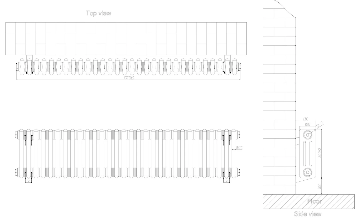 Eastbrook Rivassa 3 Koloms Radiator 140x30cm Staal 1342W Zwart Mat - Afbeelding 4