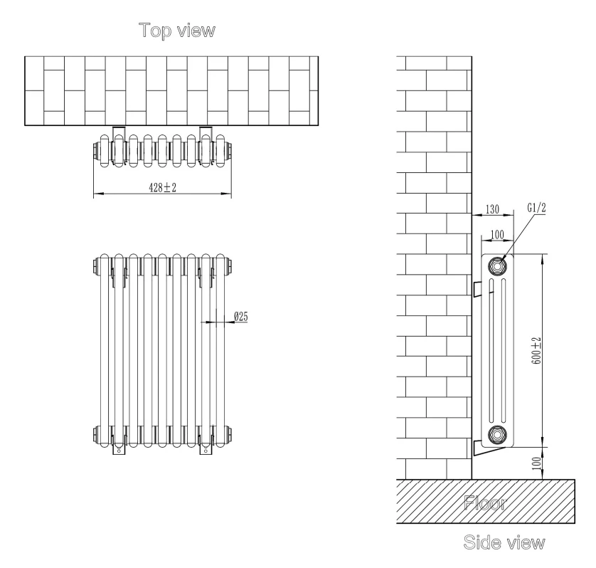 Eastbrook Rivassa 3 Koloms Radiator 40x60cm Staal 734W Wit Glans - Afbeelding 4