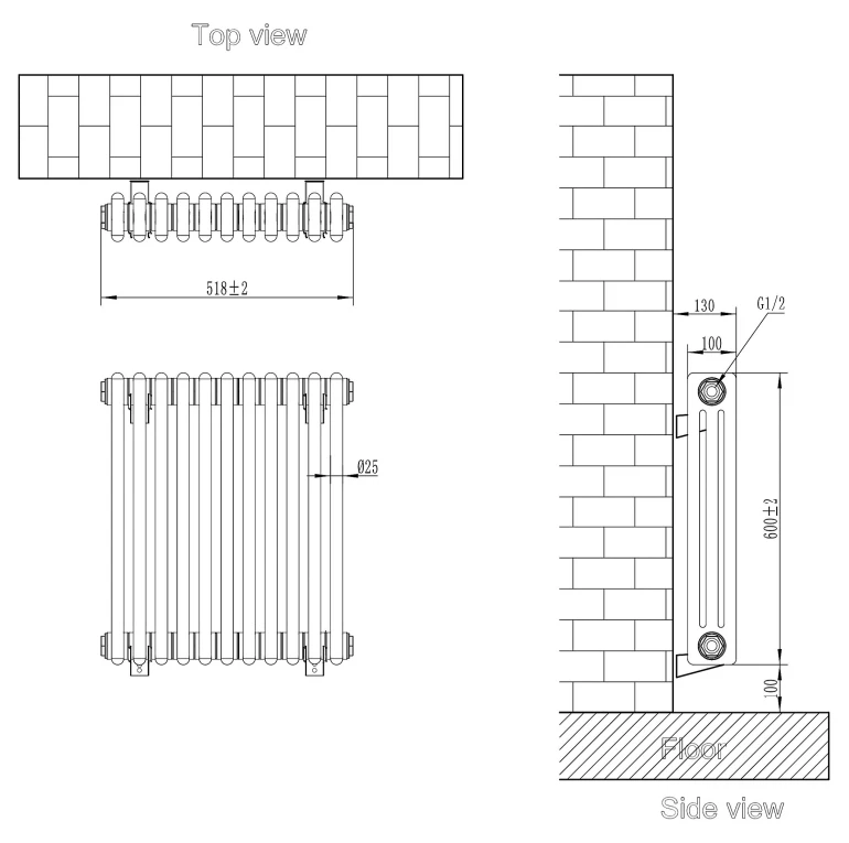 Eastbrook Rivassa 3 Koloms Radiator 50x60cm Staal 898W Zwart Mat - Afbeelding 4