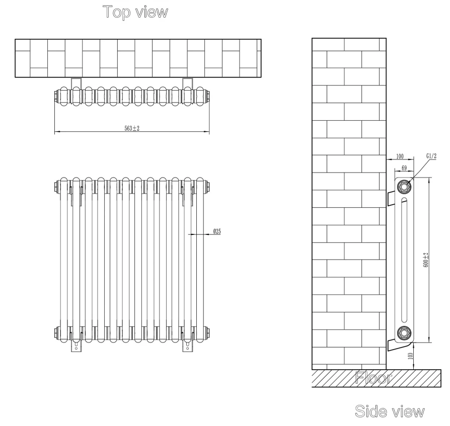 Eastbrook Rivassa 2 Koloms Radiator 55x60cm Staal 756W Wit Glans - Afbeelding 4