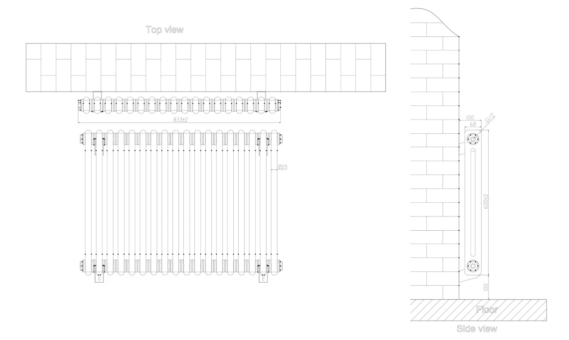 Eastbrook Rivassa 2 Koloms Radiator 85x60cm Staal 1133W Brons - Afbeelding 4