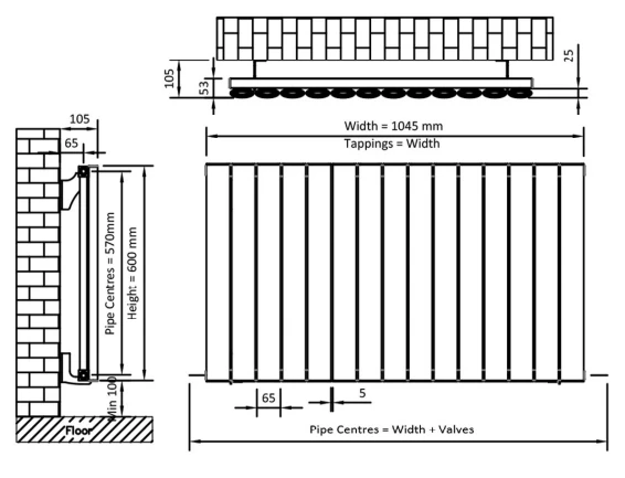 Eastbrook Sandhurst Radiator 105x60cm Aluminium 1126W Antraciet - Afbeelding 2