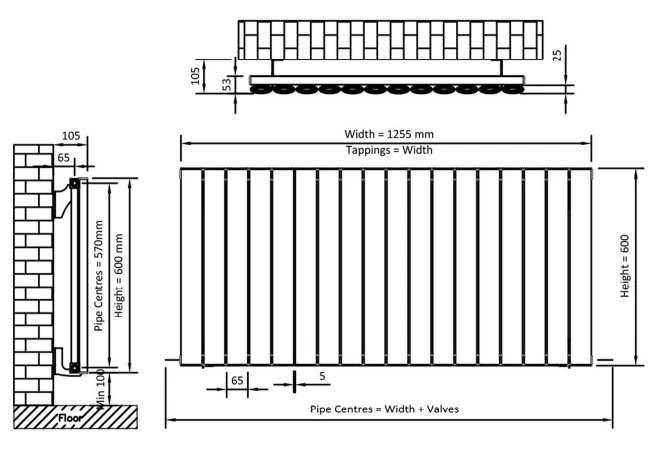 Eastbrook Sandhurst Radiator 125x60cm Aluminium 1351W Antraciet - Afbeelding 2