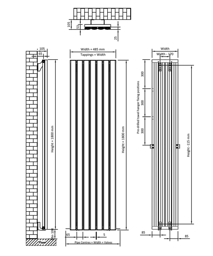 Eastbrook Sandhurst Radiator 50x180cm Aluminium 1577W Aluminium - Afbeelding 2