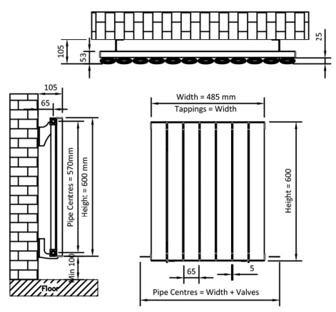 Eastbrook Sandhurst Radiator 50x60cm Aluminium 526W Antraciet - Afbeelding 2