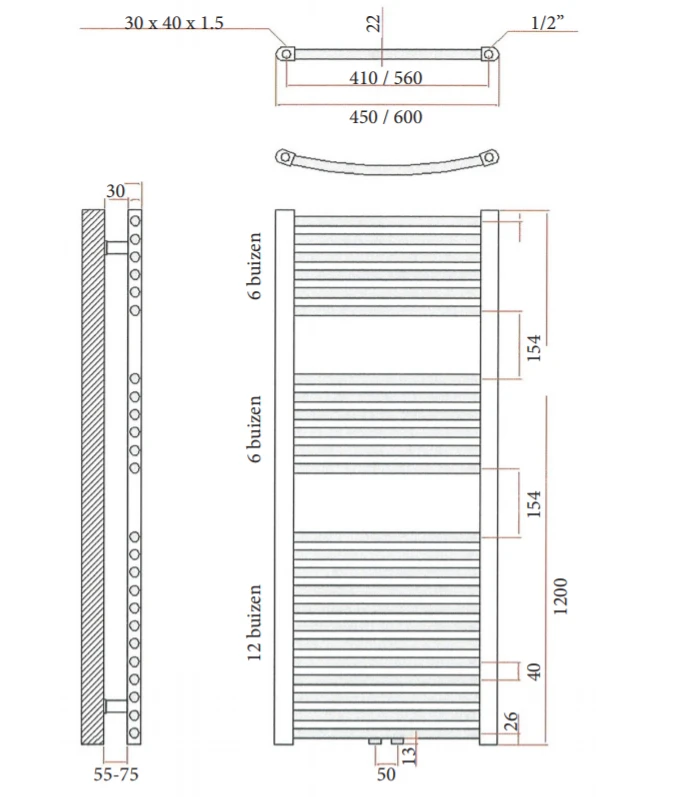 Sanicare Design Radiator Midden Aansluiting Recht 120 X 60 Cm. Chroom - Afbeelding 4