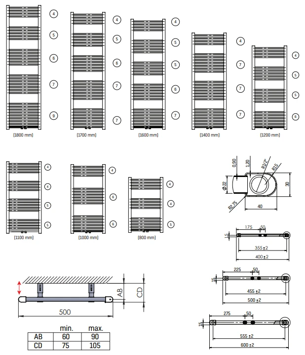 Sanigoods Base Handdoek Radiator 180x40 699 Watt MO Aansluiting Wit - Afbeelding 2