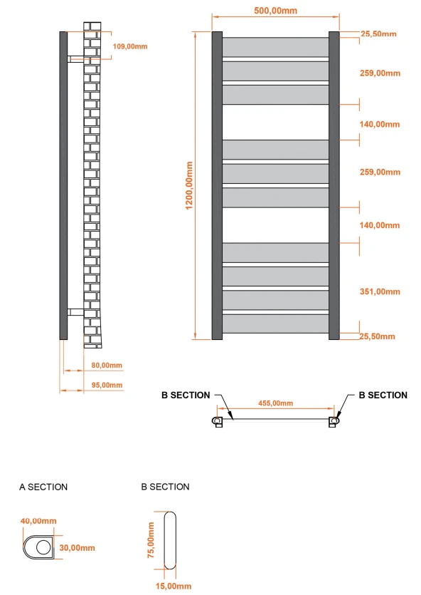 Eastbrook Santero Handdoekradiator 50x120cm 633W Antraciet - Afbeelding 2