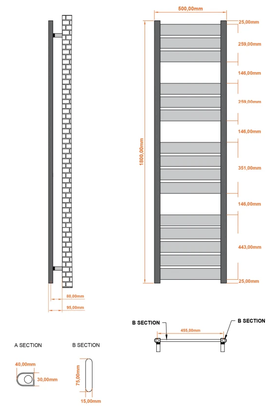 Eastbrook Santero Handdoekradiator 50x180cm 551W Chroom - Afbeelding 2