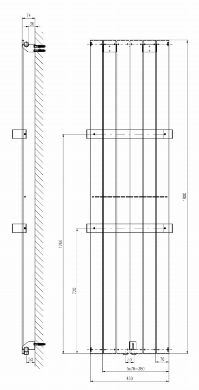 Sapho Colonna Radiator Mat Zwart 45x180cm 910W - Afbeelding 4