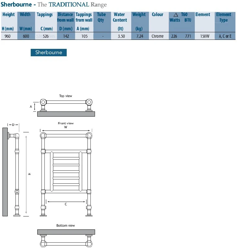 Eastbrook Sherbourne Klassieke Radiator 96x60cm Chroom 253 Watt - Afbeelding 2