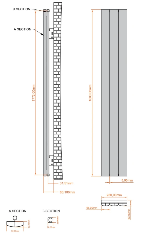 Eastbrook Tordino Radiator 30x180cm Aluminium 864W Antraciet - Afbeelding 4