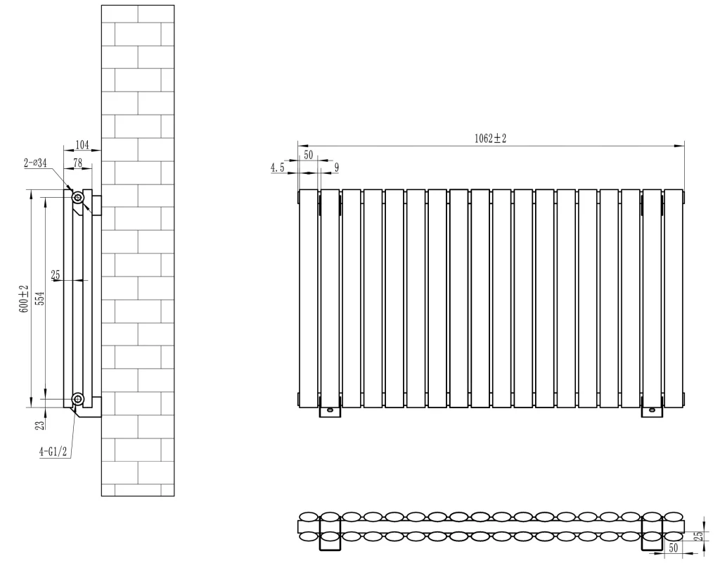 Eastbrook Tunstall Dubbele Radiator 105x60cm 1652W Wit Mat - Afbeelding 4