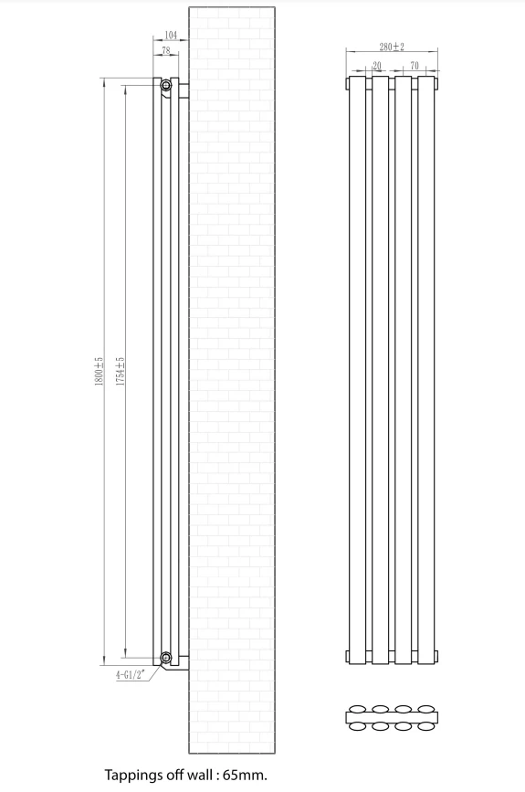 Eastbrook Tunstall Dubbele Radiator 30x180cm 952W Zwart Mat - Afbeelding 4
