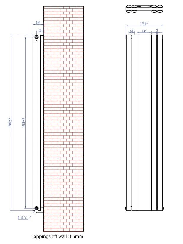 Eastbrook Tunstall Dubbele Radiator Met Spiegel 40x180cm 1102W Zwart Mat - Afbeelding 4