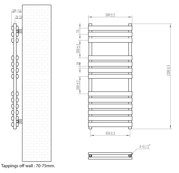 Eastbrook Tunstall Dubbele Handdoekradiator 50x120cm 893W Antraciet - Afbeelding 4