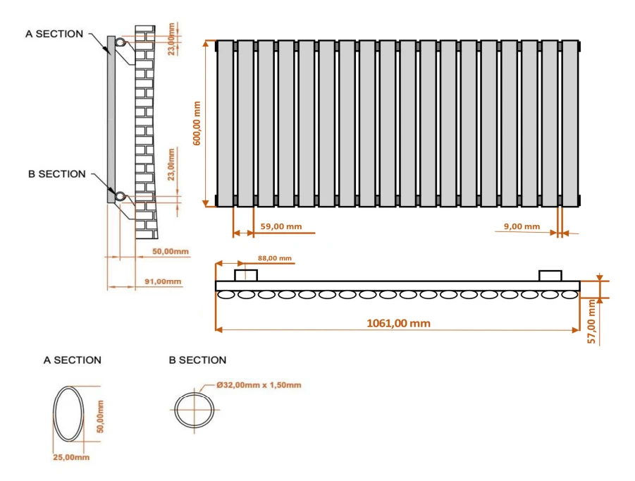 Eastbrook Tunstall Radiator 105x60cm 1003W Wit Mat - Afbeelding 4
