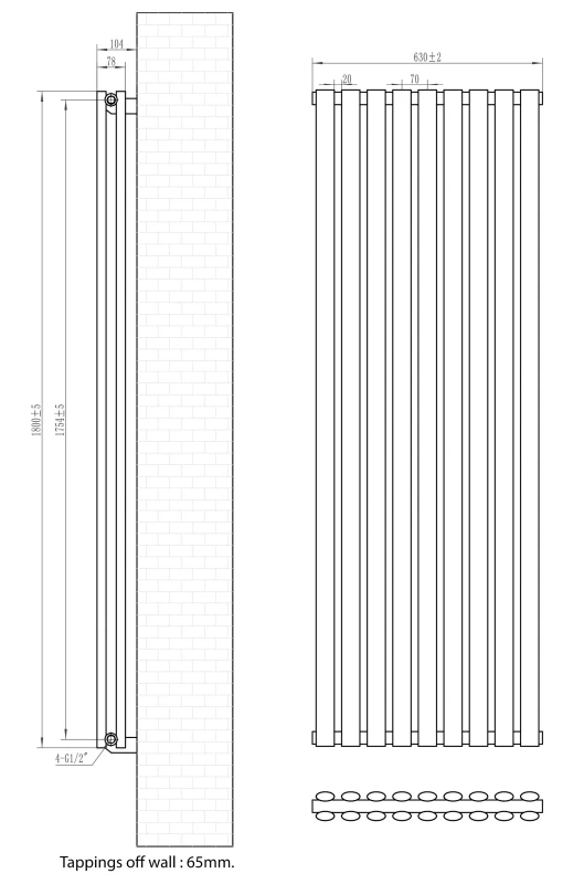 Eastbrook Tunstall Dubbele Radiator 60x180cm 2142W Zwart Mat - Afbeelding 4