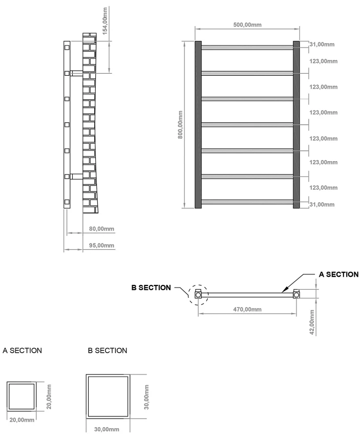 Eastbrook Tuscan Square Handdoekradiator 50x80cm 201W Chroom - Afbeelding 4