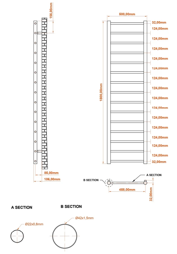 Eastbrook Tuscan Round Handdoekradiator 50x180cm 454W Chroom - Afbeelding 4