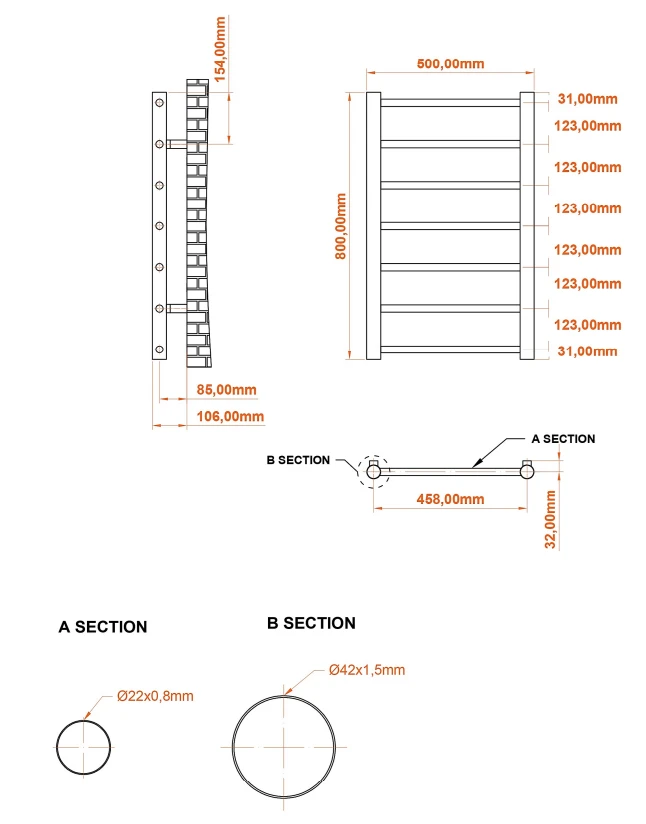 Eastbrook Tuscan Round Handdoekradiator 50x80cm 306W Zwart Mat - Afbeelding 4