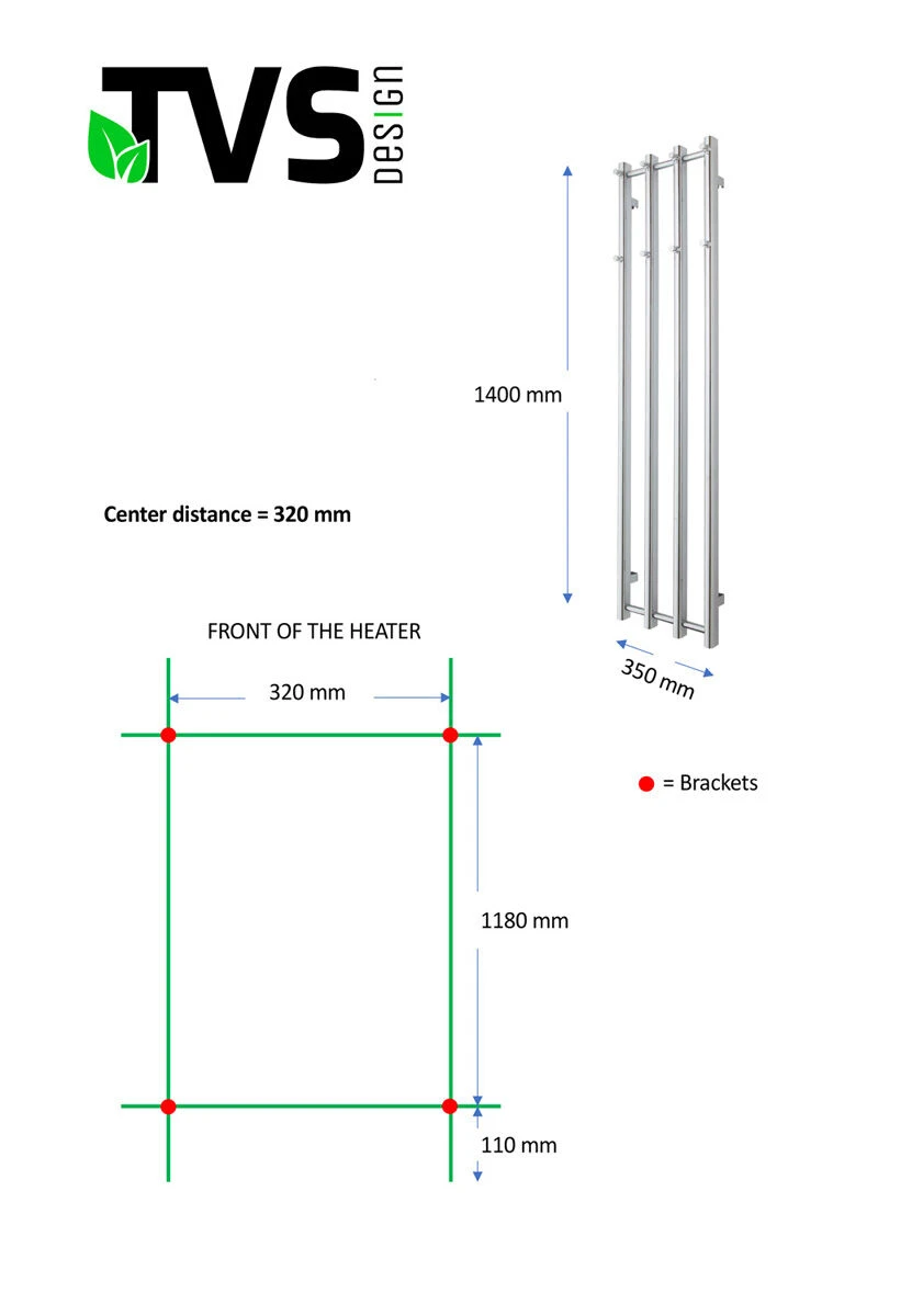 TVS Design Vino 4 Handdoekradiator Chroom 260W 140x35cm - Afbeelding 3