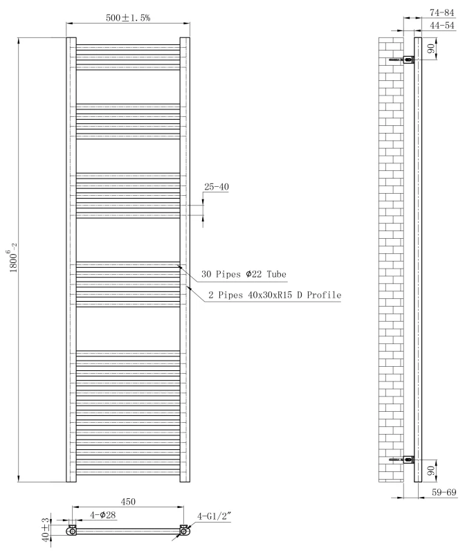 Eastbrook Wendover Handdoekradiator 50x180cm 675W Messing Geborsteld - Afbeelding 4