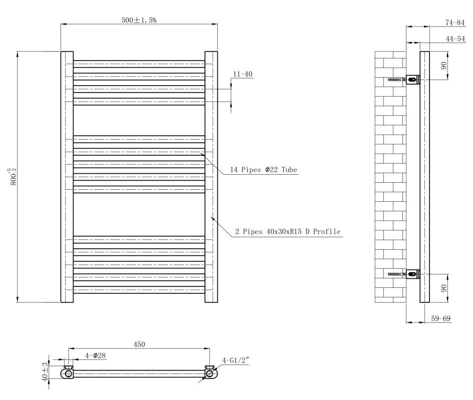 Eastbrook Wendover Handdoekradiator 50x80cm 309W Messing Geborsteld - Afbeelding 4