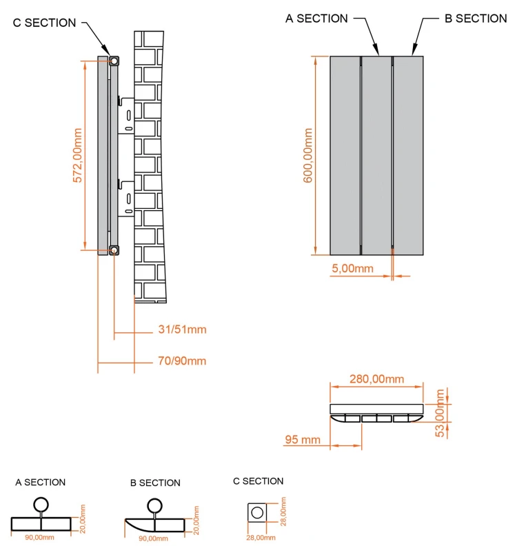 Eastbrook Withington Radiator 30x60cm Aluminium 305W Wit Mat - Afbeelding 4