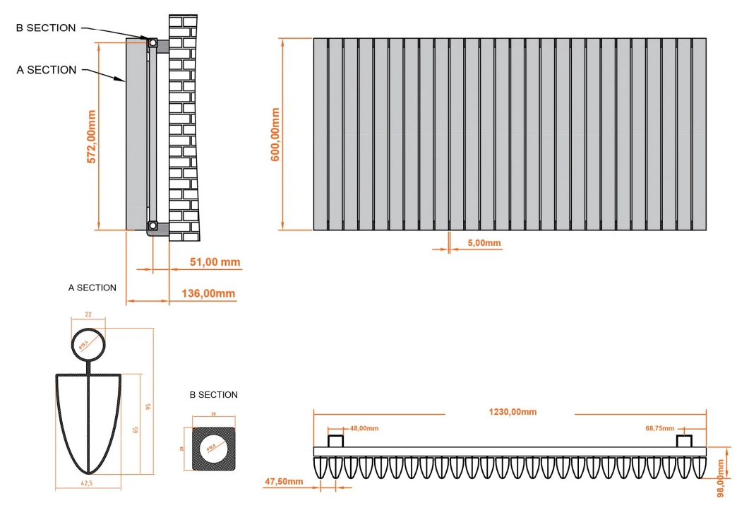 Eastbrook Witney Radiator 125x60cm Aluminium 2034W Antraciet - Afbeelding 2