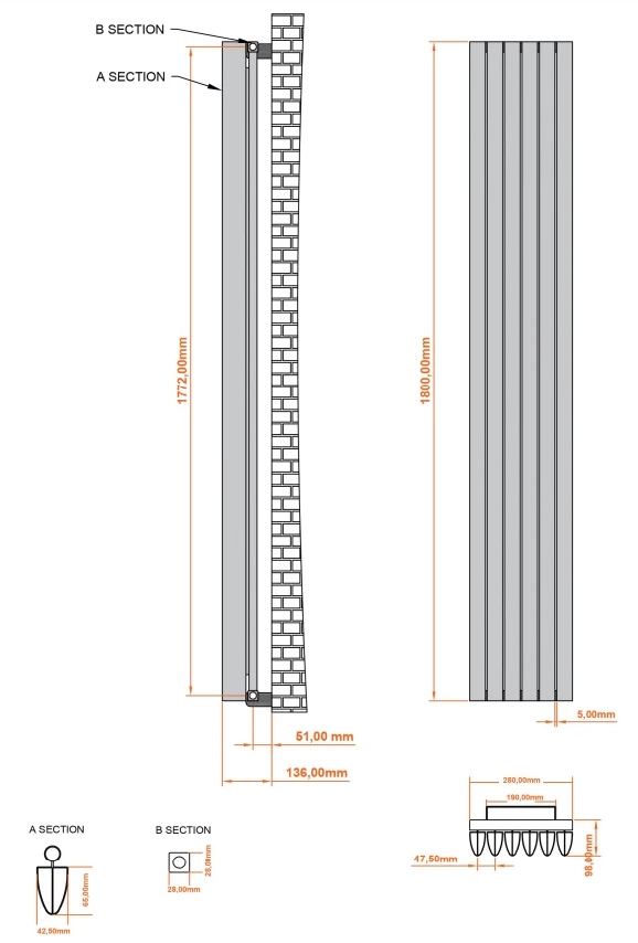 Eastbrook Witney Radiator 30x180cm Aluminium 1252W Antraciet - Afbeelding 2