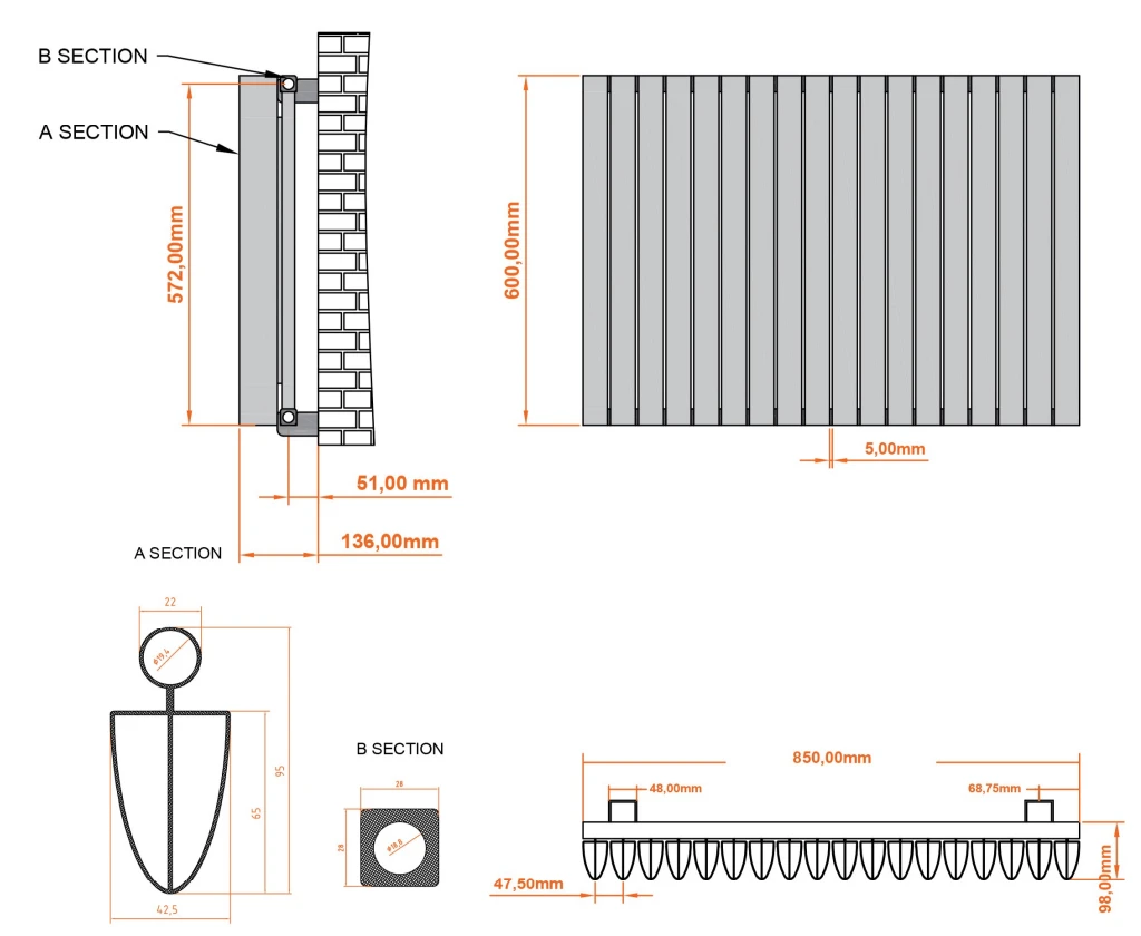 Eastbrook Witney Radiator 85x60cm Aluminium 1437W Wit Mat - Afbeelding 2